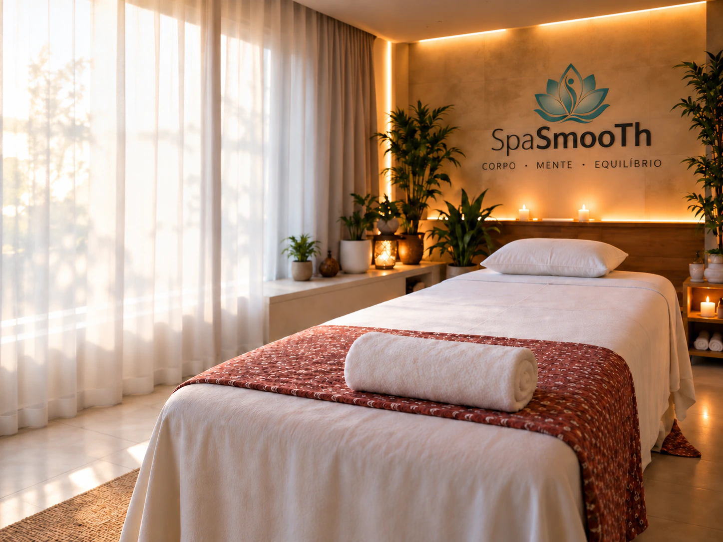 Sala SpaSmooTh preparada para uma sessão de massoterapia